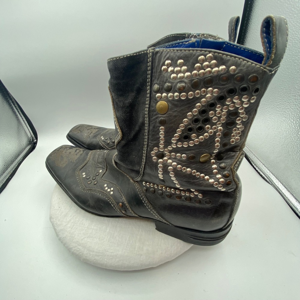 Mark Nason Mens 13 Dragon Studded Leather Boots Square Toe Black Made in Italy
